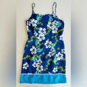 Vintage 90s Y2K Anchor Blue Brand Floral Hawaiian Spaghetti Strap Dress XL
